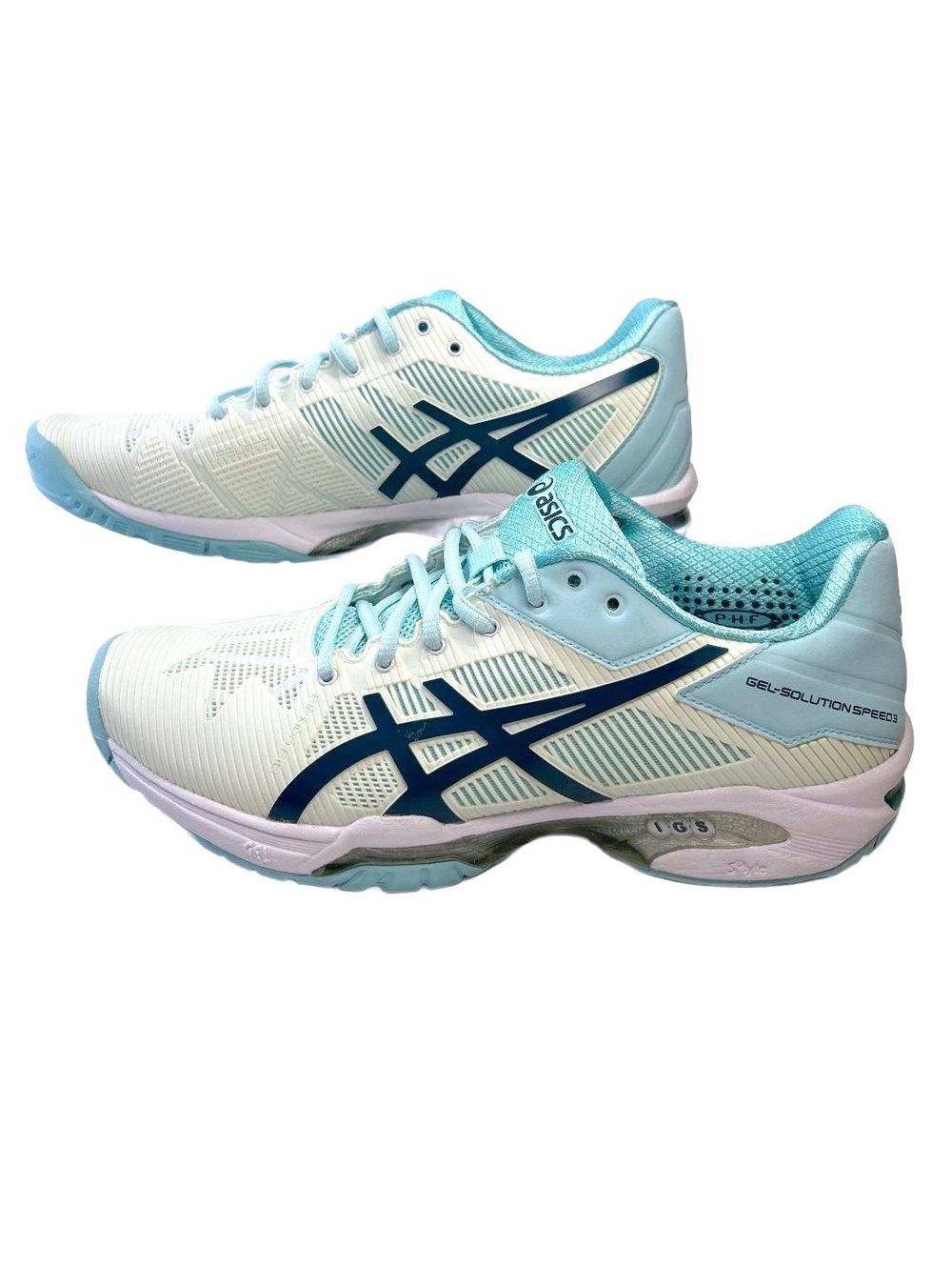 ASICS Gel Solution Speed 3 Court Shoe "White/Aqua/Blue" E650N Women's 8 | NEW